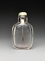 Snuff Bottle with Orchids, Rock crystal with jadeite stopper, China