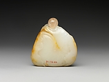 Snuff Bottle with Two Boys and Lotus, Nephrite (jade), China