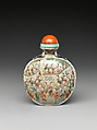 Snuff Bottle with Hundred Beauties, Porcelain with overglaze enamel colors, coral stopper, China