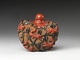 Snuff bottle with squirrels, Carved polychrome lacquer, China