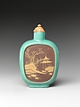 Snuff Bottle with Landscape, Glazed Yixing earthenware with coral stopper, China