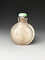 Snuff bottle with Mexican eight reales coin, Rock crystal with jadeite stopper, China