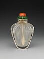 Snuff Bottle, Rock crystal with coral and glass stopper , China