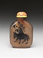 Snuff Bottle with Old Man Riding a Donkey, Chalcedony with coral stopper, China