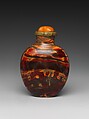 Snuff Bottle, Striped glass with coral stopper, China