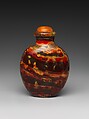 Snuff Bottle, Striped glass with coral stopper, China