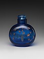 Snuff Bottle with Gold Speckles, Blue glass with glass stopper, China