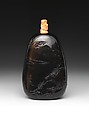 Snuff Bottle, Black crystal with coral stopper, China