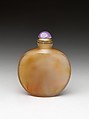 Snuff Bottle, Murrhina agate with amethyst stopper, China
