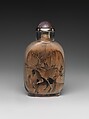 Snuff Bottle, Glass painted inside, amethyst stopper, China