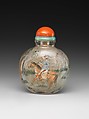 Snuff Bottle, Crystal painted inside, coral stopper, China