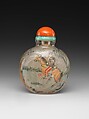 Snuff Bottle, Crystal painted inside, coral stopper, China