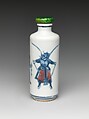 Snuff bottle with scene of Peking Opera, Porcelain with underglaze red and blue, jadeite stopper, China
