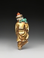 Snuff Bottle Depicting the Immortal Liu Hai, Porcelain with overglaze enamel colors, coral stopper, China