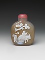 Snuff Bottle with Two Figures, Chalcedony with glass stopper, China