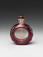 Snuff Bottle with Floral Design, Red glass with glass stopper, China