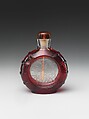 Snuff Bottle with Floral Design, Red glass with glass stopper, China