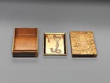 Incense Box (kōbako) in the Shape of Five Volumes of The Tale of Genji, Lacquered wood with gold and silver takamaki-e, hiramaki-e, and togidashimaki-e, cutout gold- and silver-foil application, and red and green lacquer, Japan