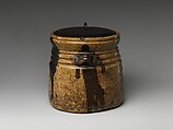 Water jar, Clay covered with glaze and iron-brown splashes; black lacquer cover (Ki [yellow] Seto ware), Japan