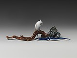 Brush Rest with White Cockatoo, Porcelain with underglaze blue and overglaze enamels (Hirado ware), Japan