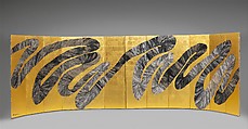 Life's Symphony (Kyoku), Maio Motoko (Japanese, born Tokyo, 1948), Pair of six-panel folding screens; crushed paper, ink, white pigment (gofun), gold leaf, and silk on paper, Japan