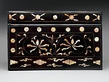 Box decorated with flowers and clouds, Lacquer inlaid with mother-of-pearl, tortoiseshell, and brass wire, Korea