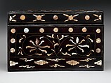 Box decorated with flowers and clouds, Lacquer inlaid with mother-of-pearl, tortoiseshell, and brass wire, Korea