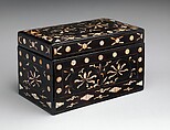 Box decorated with flowers and clouds, Lacquer inlaid with mother-of-pearl, tortoiseshell, and brass wire, Korea