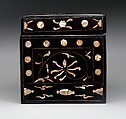 Box decorated with flowers and clouds, Lacquer inlaid with mother-of-pearl, tortoiseshell, and brass wire, Korea