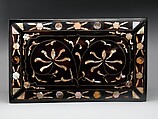 Box decorated with flowers and clouds, Lacquer inlaid with mother-of-pearl, tortoiseshell, and brass wire, Korea
