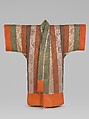 Kimono-shaped Comforter (Yogi) with Peonies and Stripes, Silk damask, silk floss wadding, Japan