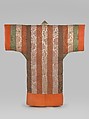Kimono-shaped Comforter (Yogi) with Peonies and Stripes, Silk damask, silk floss wadding, Japan