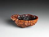 Cup with two dragons in waves, Rhinoceros horn, China