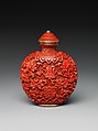 Snuff bottle with Buddhist emblems, Carved red lacquer, China