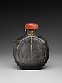 Snuff bottle, Rock crystal with pink tourmaline stopper, China