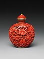 Snuff bottle with Buddhist emblems, Carved red lacquer, China