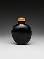 Snuff Bottle, Black amber with yellow amber stopper, China