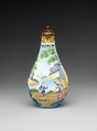 Snuff bottle with European figures, Painted enamel on copper with gilt bronze stopper, China