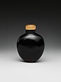 Snuff Bottle, Black amber with yellow amber stopper, China