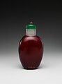 Snuff bottle, Glass with green glass stopper, China