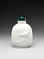Snuff bottle with bird on a branch, Porcelain with green glass stopper, China
