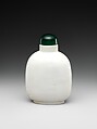 Snuff bottle with bird on a branch, Porcelain with green glass stopper, China