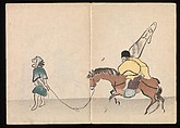 Volume 1, pages 7, 8. Courtier with servant Kōrin Picture Album (Kōrin gafu) 光琳画譜, Nakamura Hōchū 中村芳中 (Japanese, died 1819), Woodblock printed book in two volumes (orihon, accordion-style); ink and color on paper, Japan