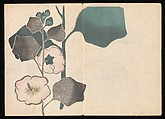 Volume 1, pages 19, 20. Hollyhocks Kōrin Picture Album (Kōrin gafu) 光琳画譜, Nakamura Hōchū 中村芳中 (Japanese, died 1819), Woodblock printed book in two volumes (orihon, accordion-style); ink and color on paper, Japan