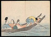 Volume 1, pages 23, 24. Courtiers in a ferryboat Kōrin Picture Album (Kōrin gafu) 光琳画譜, Nakamura Hōchū 中村芳中 (Japanese, died 1819), Woodblock printed book in two volumes (orihon, accordion-style); ink and color on paper, Japan