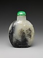 Snuff bottle with Mi Fu bowing to a rock, Jade (nephrite) with jade (jadeite) stopper, China
