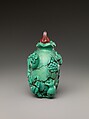 Snuff bottle with pomegranates and bat, Turquoise with pink glass stopper, China