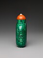 Snuff bottle, Stained walrus tusk with coral stopper, China