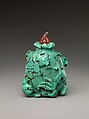 Snuff bottle with pomegranates and bat, Turquoise with pink glass stopper, China