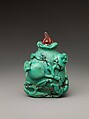 Snuff bottle with pomegranates and bat, Turquoise with pink glass stopper, China